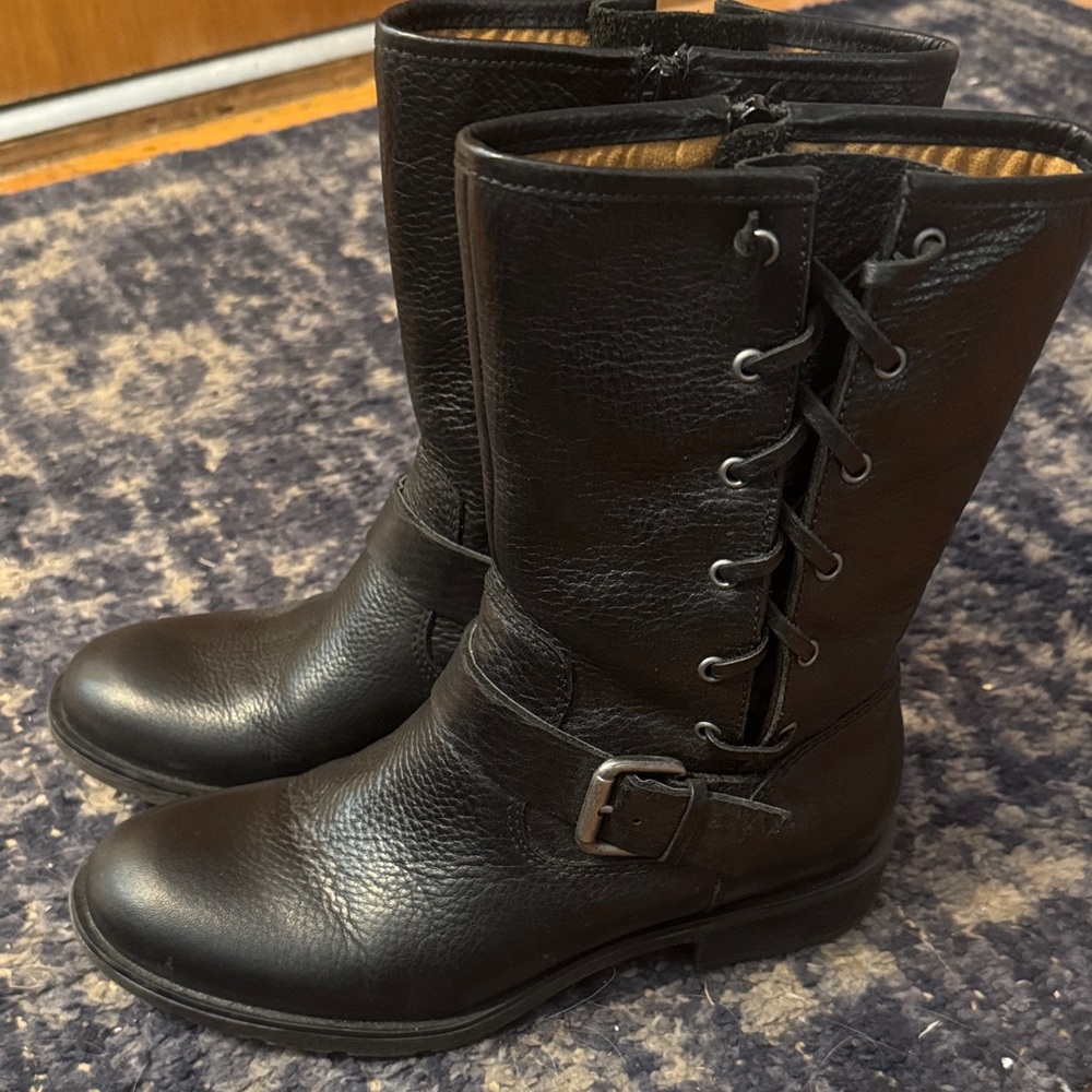 Sofft Black Leather Combat Boots